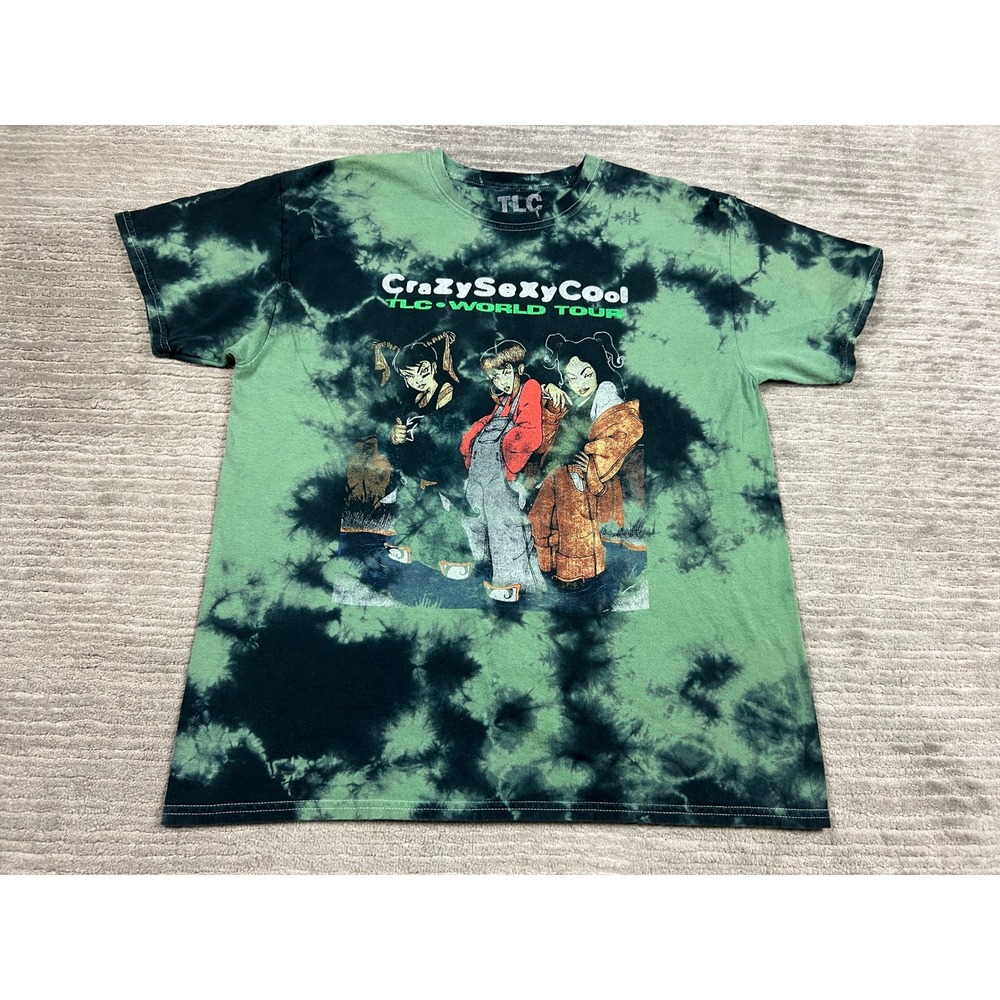 TLC T-Shirt Mens L Green CrazySexyCool World Tour Tie-Dye Graphic Tee 90s Style